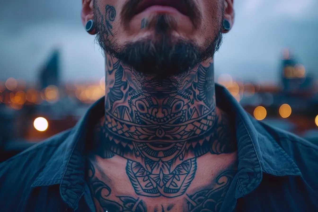 Tatouage de cou masculin : tradition, style et choix à bien peser