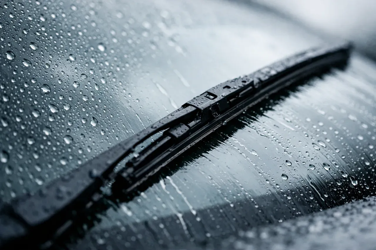 Essuie-glace balayant un pare-brise couvert de gouttes de pluie